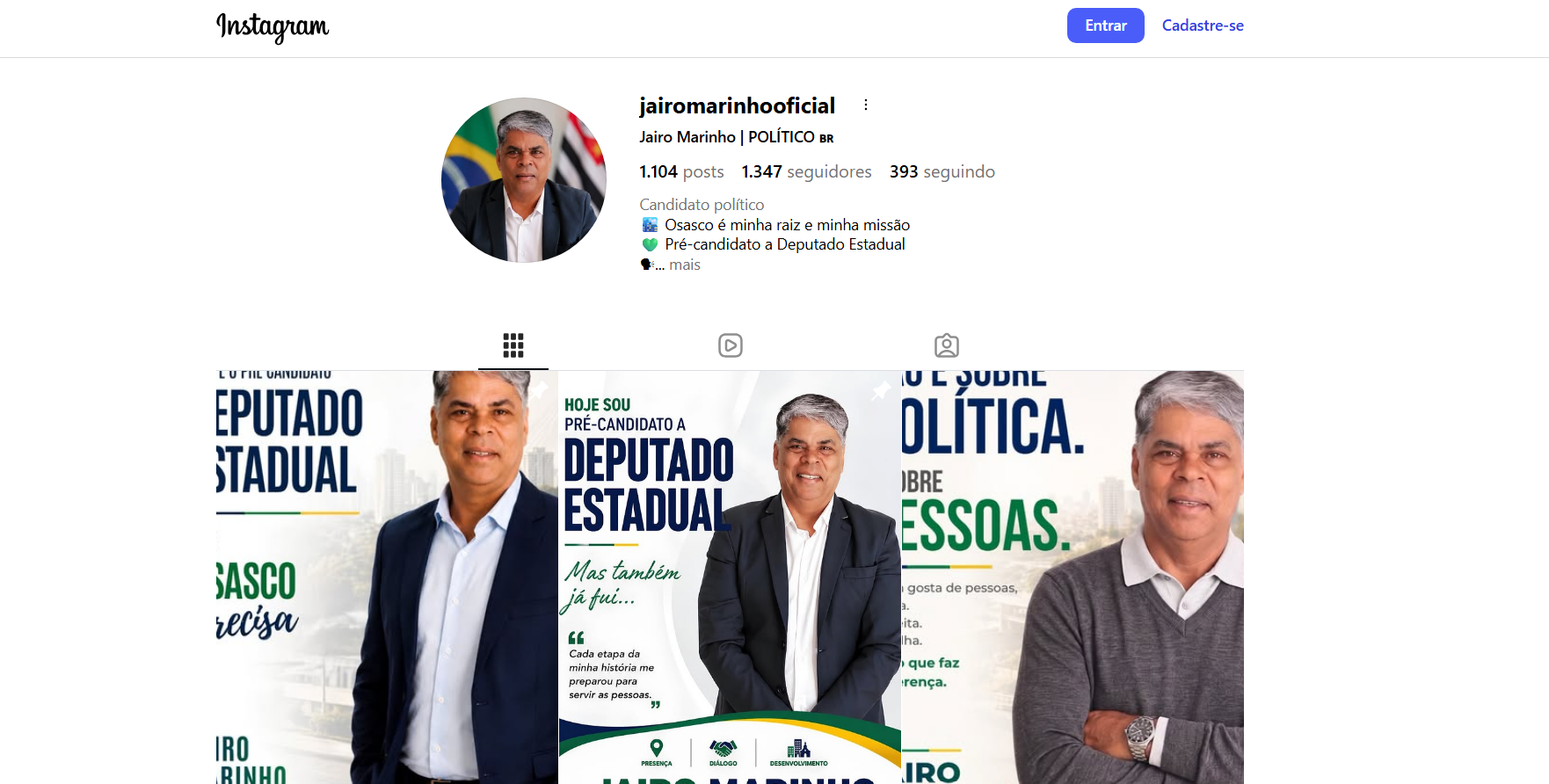Instagram de Jairo Marinho, pré-candidato a Deputado Estadual